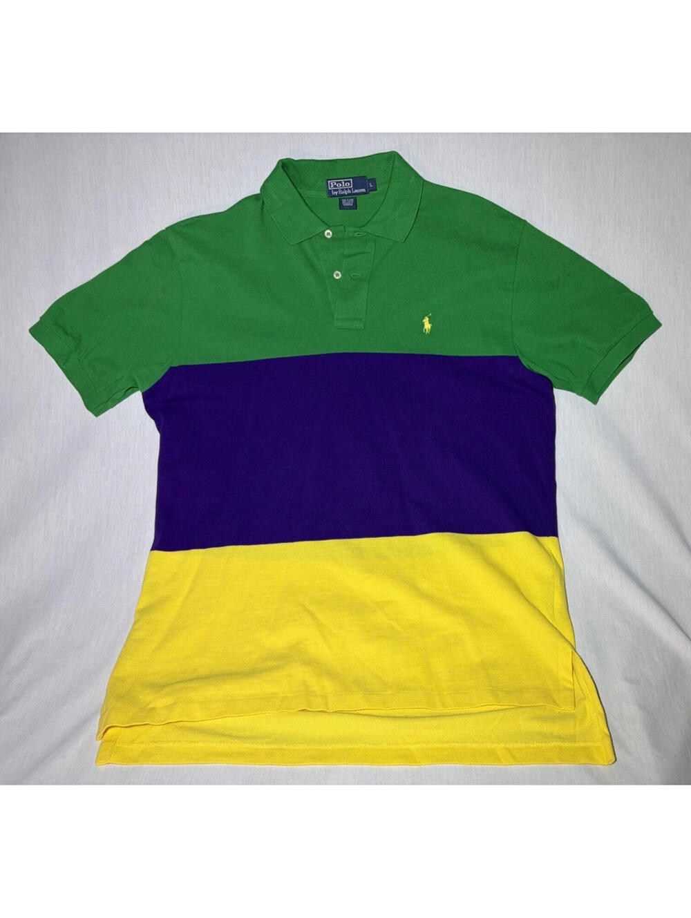 Polo Ralph Lauren Men's L Green/Purple/Yellow Colorblock Polo Shirt Short Sleeve